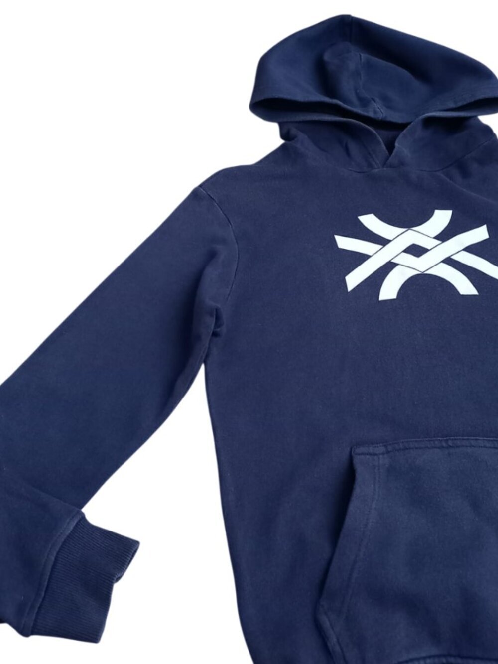 Benetton Navy Blue Hoodie Boys Size XL 11-12 Years Logo Pullover Sweatshirt - Picture 6 of 9